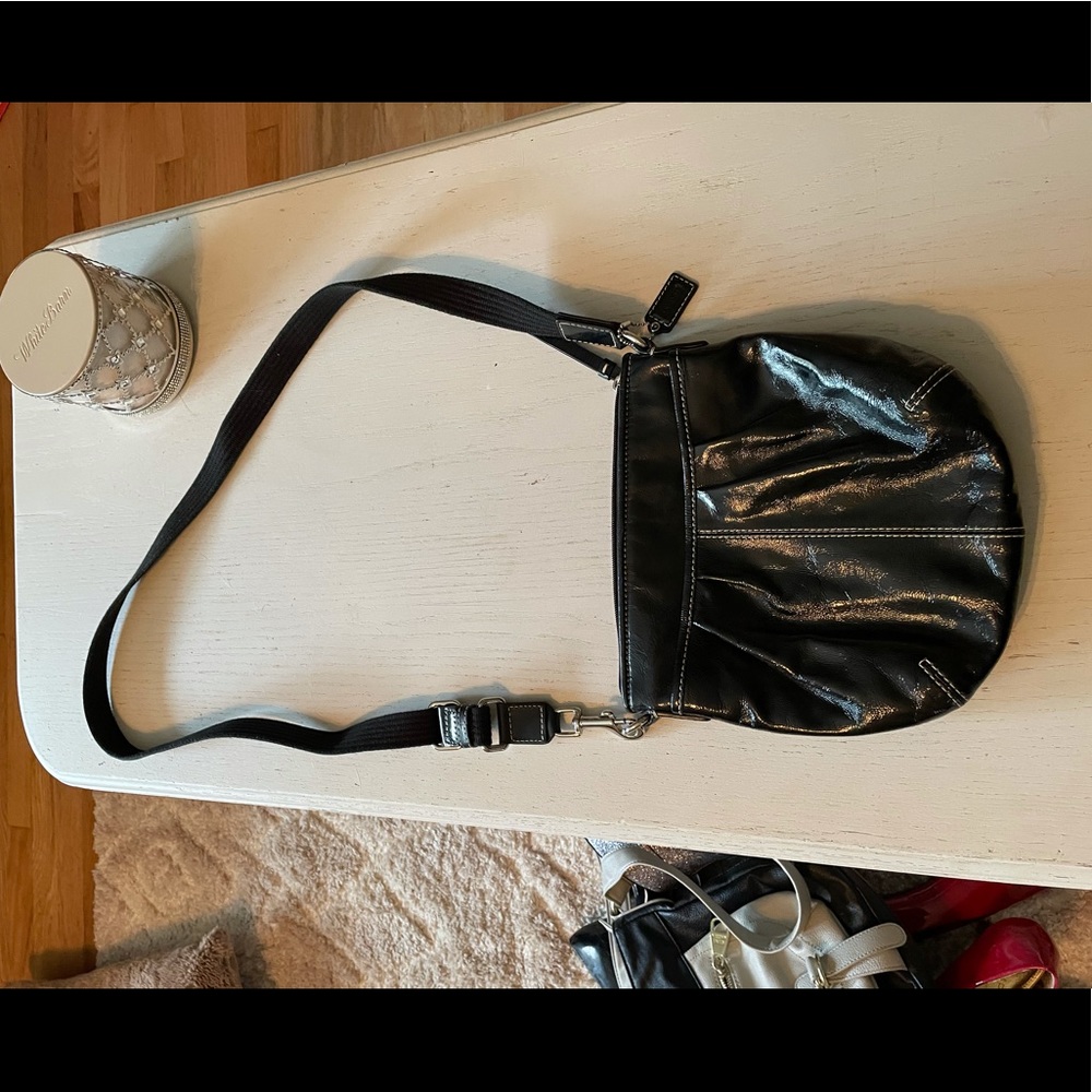 Black patent leather coach purse